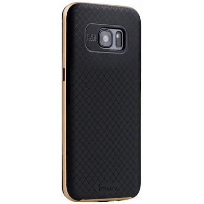 Samsung Galaxy S7 (G930) „IPAKY“ kieto silikono TPU juodas (auksiniais apvadais) dėklas - nugarėlė / Priedai.lt