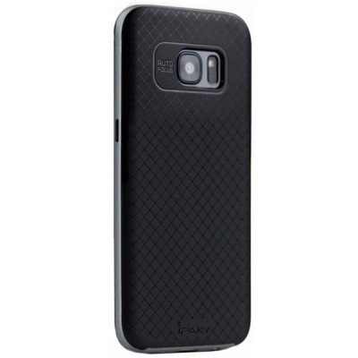 Samsung Galaxy S7 (G930) „IPAKY“ kieto silikono TPU juodas (pilkais apvadais) dėklas - nugarėlė / Priedai.lt