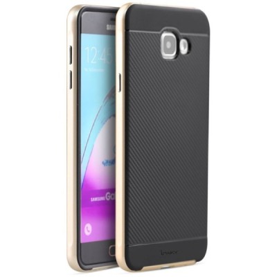 Samsung Galaxy A5 (2016) A510 „IPAKY“ cieta silikona (TPU) melns apvalks (apmales - zeltā krāsā) / Vacins.lv