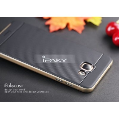 Samsung Galaxy A5 (2016) A510 „IPAKY“ cieta silikona (TPU) melns apvalks (apmales - zeltā krāsā) / Vacins.lv