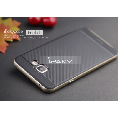 Samsung Galaxy A5 (2016) A510 „IPAKY“ cieta silikona (TPU) melns apvalks (apmales - zeltā krāsā) / Vacins.lv