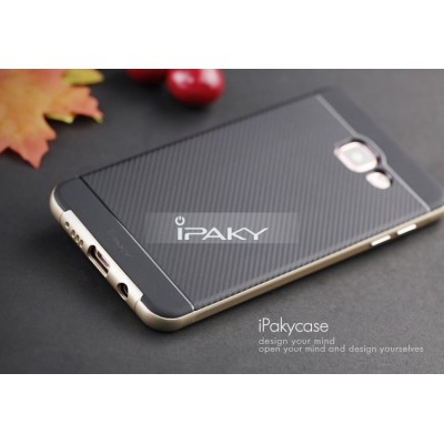 Samsung Galaxy A5 (2016) A510 „IPAKY“ cieta silikona (TPU) melns apvalks (apmales - zeltā krāsā) / Vacins.lv