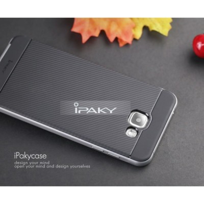 Samsung Galaxy A5 (2016) A510 „IPAKY“ cieta silikona (TPU) melns apvalks (apmales - sudrabā krāsā) / Vacins.lv