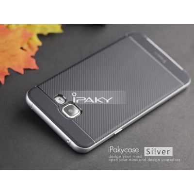 Samsung Galaxy A5 (2016) A510 „IPAKY“ cieta silikona (TPU) melns apvalks (apmales - sudrabā krāsā) / Vacins.lv