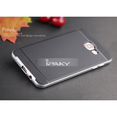 Samsung Galaxy A5 (2016) A510 „IPAKY“ cieta silikona (TPU) melns apvalks (apmales - sudrabā krāsā) / Vacins.lv