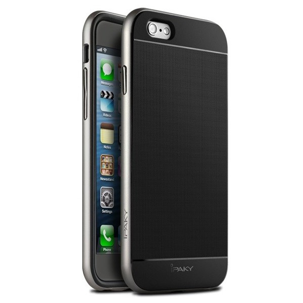 „IPAKY“ kieto silikono (TPU) dėklas - juodas / sidabrinis (iPhone 6 / 6s)