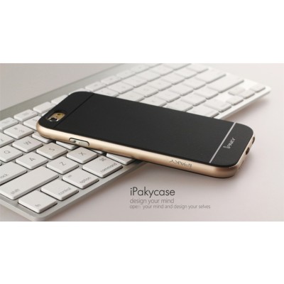 Apple iPhone 6 / 6s „IPAKY“ cieta silikona (TPU) melns apvalks (apmales - zeltā krāsā) / Vacins.lv