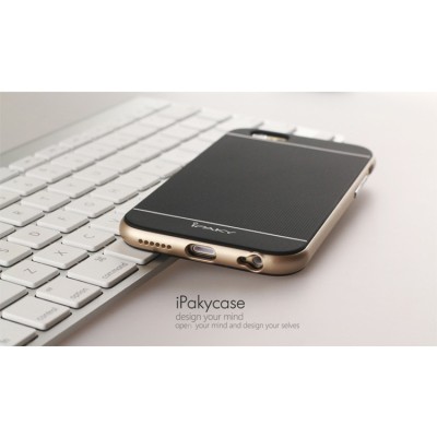 Apple iPhone 6 / 6s „IPAKY“ cieta silikona (TPU) melns apvalks (apmales - zeltā krāsā) / Vacins.lv