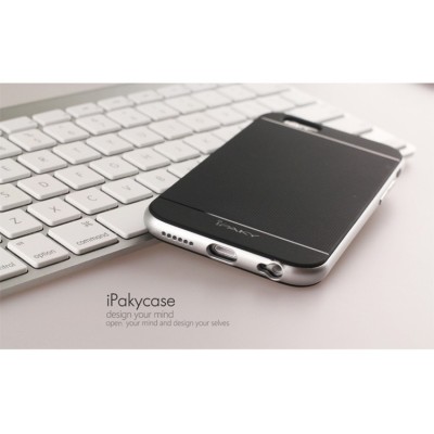 Apple iPhone 6 Plus / 6s Plus „IPAKY“ cieta silikona (TPU) melns apvalks (apmales - sudrabā krāsā) / Vacins.lv