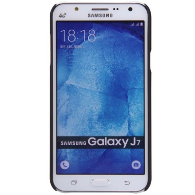 Samsung Galaxy J7 (J700) Nillkin Frosted Shield juodas plastikinis dėklas + apsauginė ekrano plėvelė / Priedai.lt