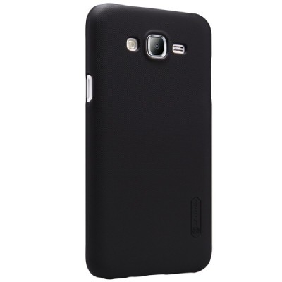 Samsung Galaxy J7 (J700) Nillkin Frosted Shield juodas plastikinis dėklas + apsauginė ekrano plėvelė / Priedai.lt