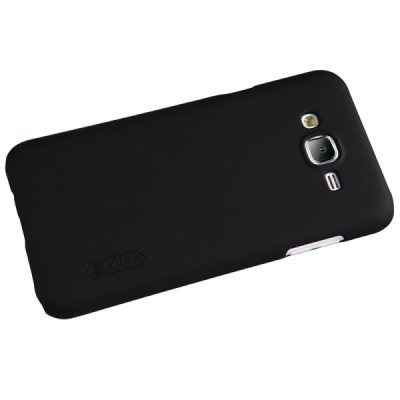 Samsung Galaxy J7 (J700) Nillkin Frosted Shield juodas plastikinis dėklas + apsauginė ekrano plėvelė / Priedai.lt