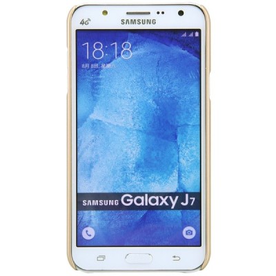 Samsung Galaxy J7 (J700) Nillkin Frosted Shield zelta plastmasas apvalks + ekrāna aizsargplēve / Vacins.lv