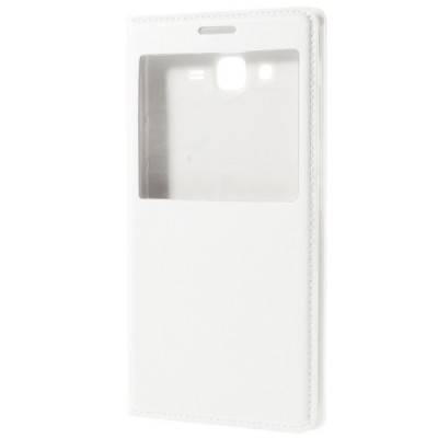 Samsung Galaxy J7 (J700) baltas odinis atverčiamas dėklas su langeliu / Priedai.lt