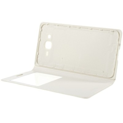 Samsung Galaxy J7 (J700) baltas odinis atverčiamas dėklas su langeliu / Priedai.lt