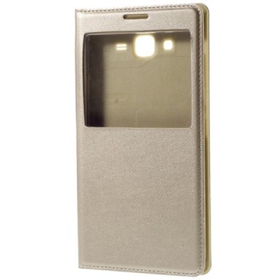 Samsung Galaxy J7 (J700) zelta atvēramais maciņš ar lodziņuš / Vacins.lv