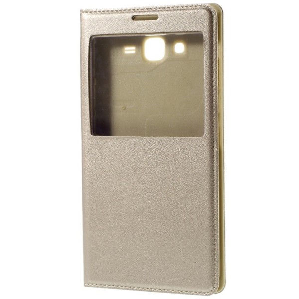 Atvēramais maciņš ar lodziņu - zelta (Galaxy J7 2015)