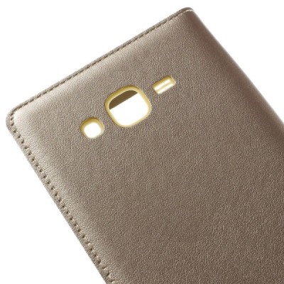 Samsung Galaxy J7 (J700) zelta atvēramais maciņš ar lodziņuš / Vacins.lv