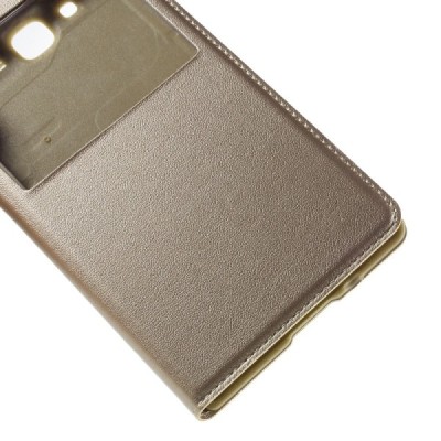 Samsung Galaxy J7 (J700) zelta atvēramais maciņš ar lodziņuš / Vacins.lv