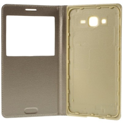 Samsung Galaxy J7 (J700) zelta atvēramais maciņš ar lodziņuš / Vacins.lv