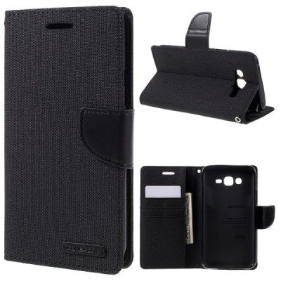 Samsung Galaxy J7 (J700) Mercury atvērams melns maciņš (maks) / Vacins.lv