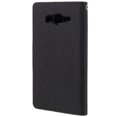 Samsung Galaxy J7 (J700) Mercury atvērams melns maciņš (maks) / Vacins.lv