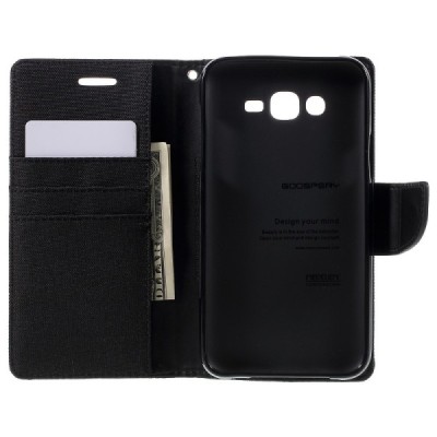 Samsung Galaxy J7 (J700) Mercury atvērams melns maciņš (maks) / Vacins.lv