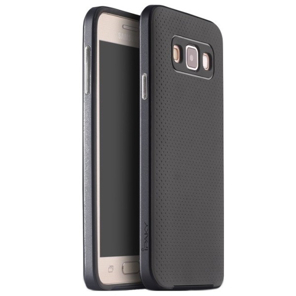 „IPAKY“ cieta silikona (TPU) apvalks - melns / pelēks (Galaxy A3 2015)