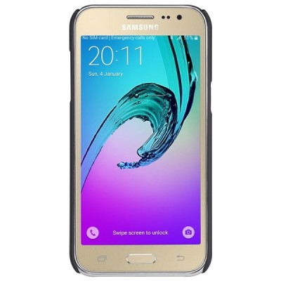 Samsung Galaxy J2 (J200) Nillkin Frosted Shield melns plastmasas apvalks + ekrāna aizsargplēve / Vacins.lv