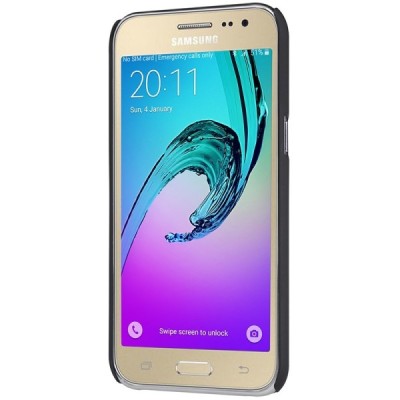 Samsung Galaxy J2 (J200) Nillkin Frosted Shield melns plastmasas apvalks + ekrāna aizsargplēve / Vacins.lv