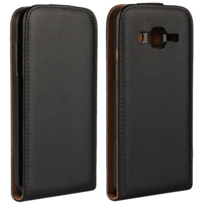 Samsung Galaxy J2 (J200) klasisks ādas vertikāli atvēramais melns maciņš / Vacins.lv