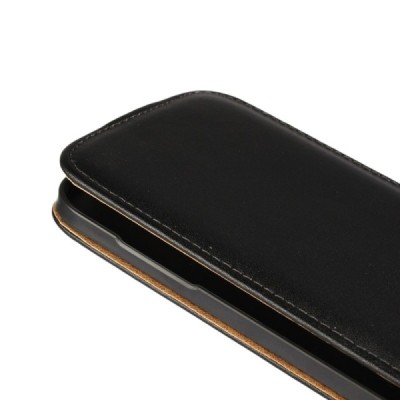 Samsung Galaxy J2 (J200) klasikinis vertikaliai atverčiamas juodas odinis dėklas / Priedai.lt