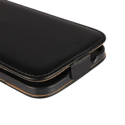 Samsung Galaxy J2 (J200) klasikinis vertikaliai atverčiamas juodas odinis dėklas / Priedai.lt