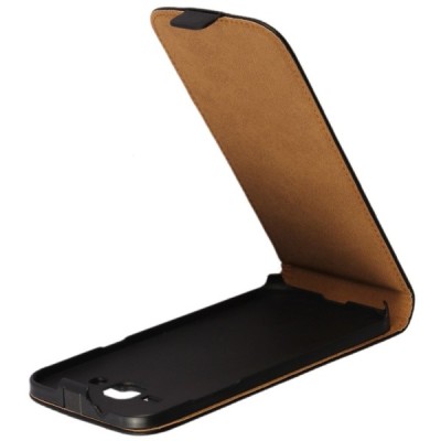 Samsung Galaxy J2 (J200) klasikinis vertikaliai atverčiamas juodas odinis dėklas / Priedai.lt