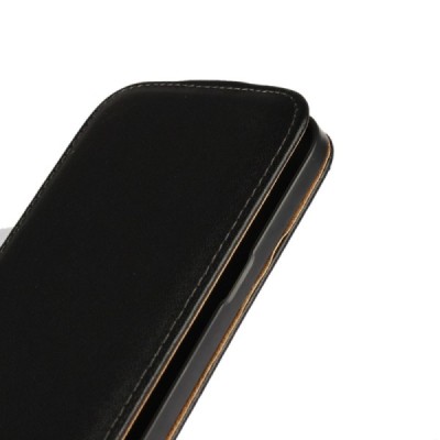 Samsung Galaxy J2 (J200) klasikinis vertikaliai atverčiamas juodas odinis dėklas / Priedai.lt