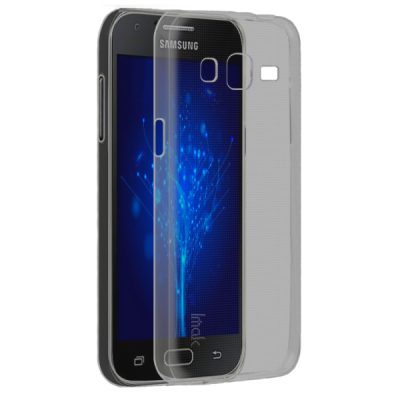 Samsung Galaxy J2 (J200) skaidrus (permatomas) kieto silikono TPU ploniausias pasaulyje pilkas dėklas / Priedai.lt