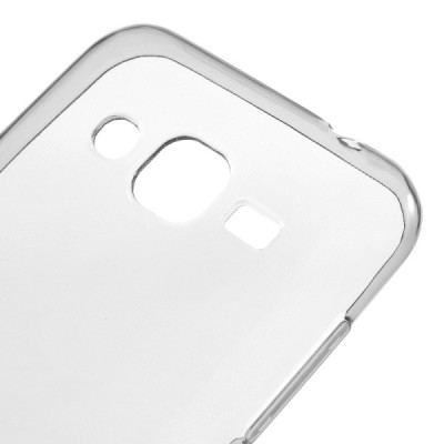 Samsung Galaxy J2 (J200) skaidrus (permatomas) kieto silikono TPU ploniausias pasaulyje pilkas dėklas / Priedai.lt