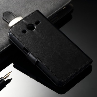 Samsung Galaxy J2 (J200) atverčiamas juodas odinis dėklas - piniginė / Priedai.lt