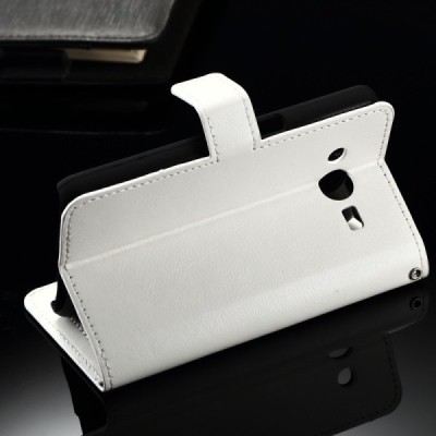 Samsung Galaxy J2 (J200) atvēramais ādas balts maciņš (maks) / Vacins.lv