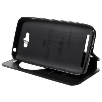 Asus Zenfone Max (ZC550KL) melns atvēramais Smart Window ādas maciņš / Vacins.lv