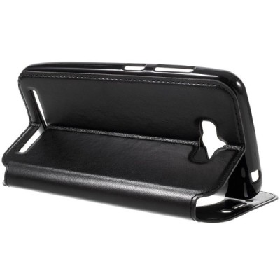 Asus Zenfone Max (ZC550KL) melns atvēramais Smart Window ādas maciņš / Vacins.lv