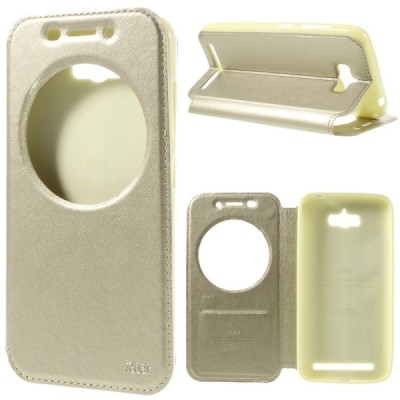 Asus Zenfone Max (ZC550KL) Roar Noble atverčiamas auksinis odinis dėklas / Priedai.lt