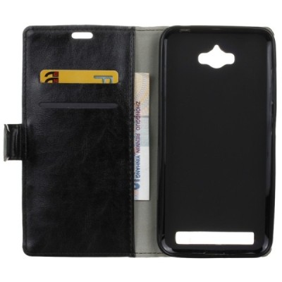 Asus Zenfone Max (ZC550KL) atvēramais ādas melns maciņš (maks) / Vacins.lv