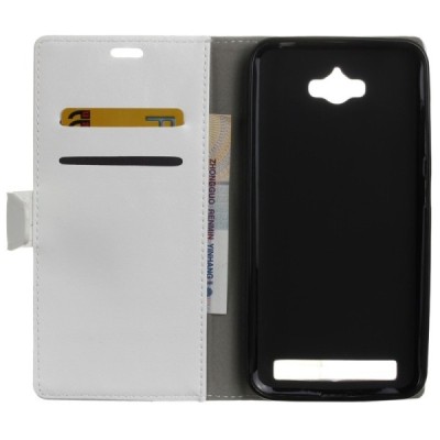 Asus Zenfone Max (ZC550KL) atvēramais ādas balts maciņš (maks) / Vacins.lv