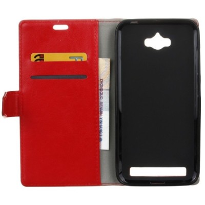 Asus Zenfone Max (ZC550KL) atvēramais ādas sarkans maciņš (maks) / Vacins.lv