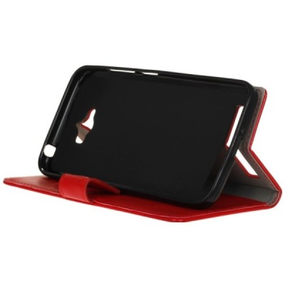 Asus Zenfone Max (ZC550KL) atvēramais ādas sarkans maciņš (maks) / Vacins.lv