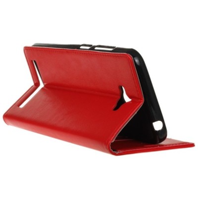 Asus Zenfone Max (ZC550KL) atvēramais ādas sarkans maciņš (maks) / Vacins.lv