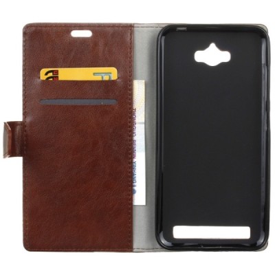 Asus Zenfone Max (ZC550KL) atvēramais ādas brūns maciņš (maks) / Vacins.lv