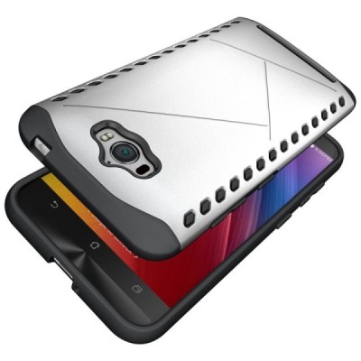 Sustiprintos apsaugos Asus Zenfone Max (ZC550KL) sidabrinis kieto silikono (TPU) ir plastiko dėklas / Priedai.lt