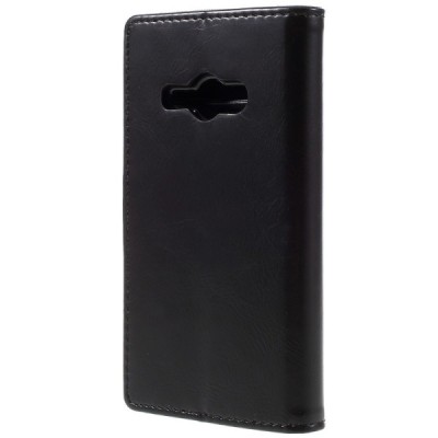 Mercury Blue Moon Samsung Galaxy J1 Ace (J110) atvērams melns ādas maciņš / Vacins.lv